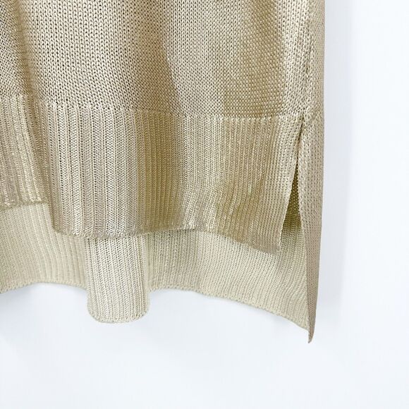 Jones New York Women Metallic Knit Sweater M Gold Elegant Holiday Festive Hi-low - Picture 3 of 7